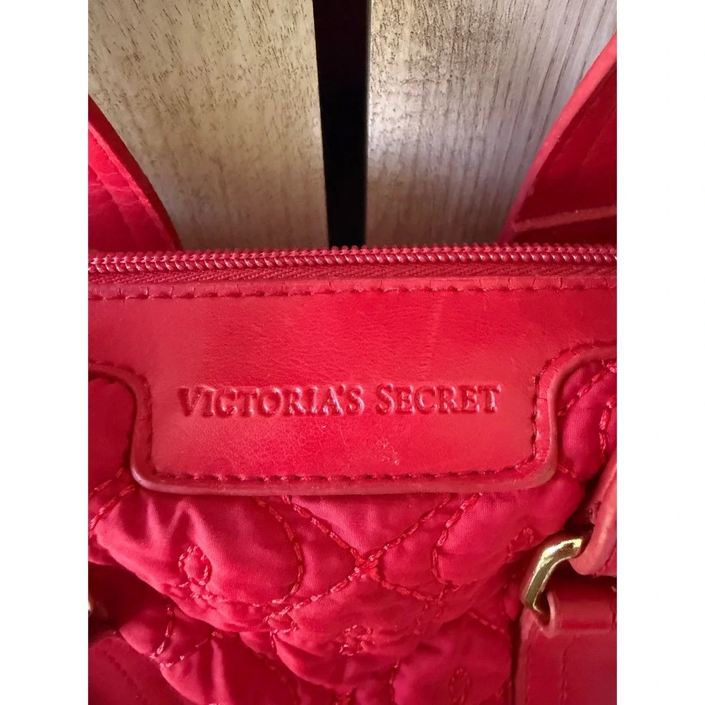 Victoria's Secret Y2K Red Quilted Satin Heart Handbag Purse Satchel 2000s